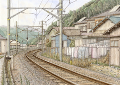 「線路際のふとん干し」